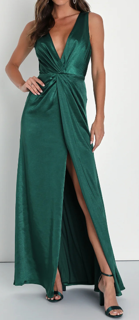 LULU'S SZ L Emerald Green Perfect Refinement Sleeveless Maxi Dress NEW b47